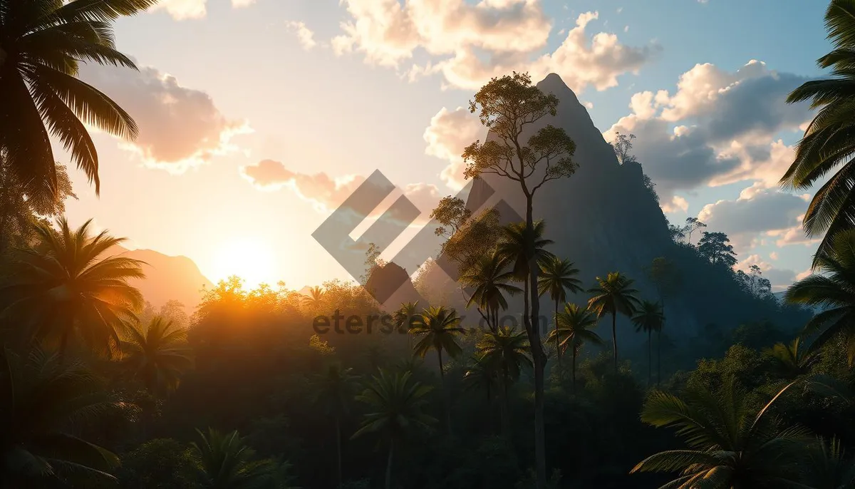 Picture of Tropical Sunset Paradise Beach with Palm Trees