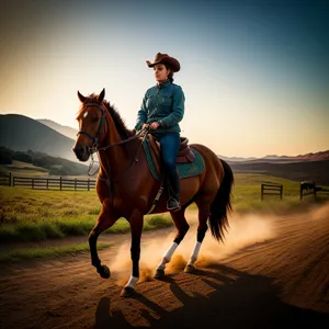 Rustic Equestrian Cowboys Riding Horses in Field