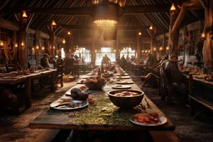 Restaurant interior with tables and chairs in barroom