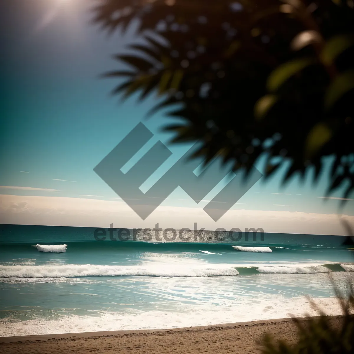 Picture of Turquoise paradise: Tranquil beachscape with palm trees and clear waters