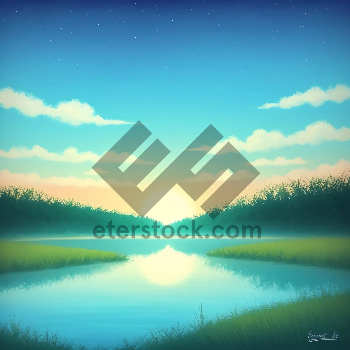 Picture of Sunset Reflection on Calm Lake