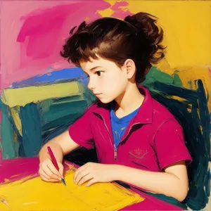 Happy student woman sitting with laptop at home