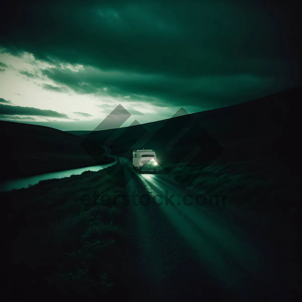 Picture of Skybound Journey: A Serene Sunset Drive on the Rural Highway