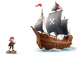 Pirate ship sailing on stormy seas