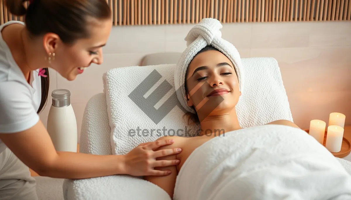 Picture of Attractive couple lying happily together on spa bed