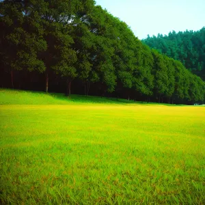 Sun-Kissed Summer Field: A Vibrant Landscape Amidst Lush Greenery