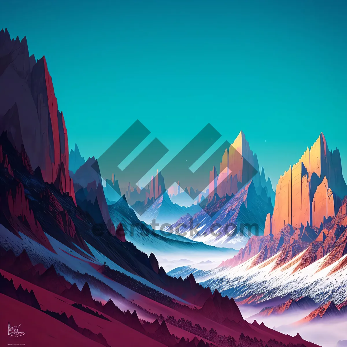 Picture of Glacial Majesty: A Digital Mountain Landscape Painting with Sky