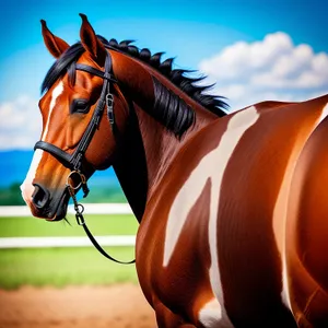 Graceful Thoroughbred Stallion Galloping through Green Field