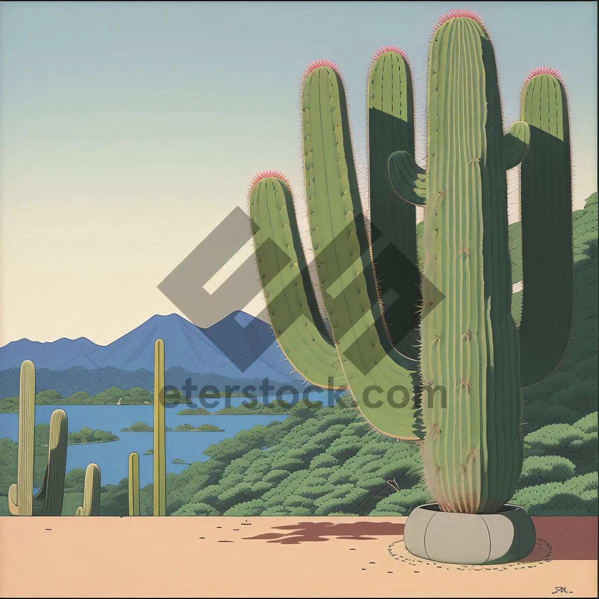 Picture of Desert Skyline: Majestic Saguaro Cactus in Landscape