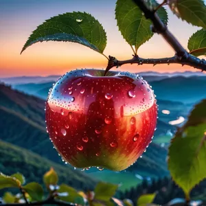 Fresh Cherry Apple Fruit on Branch