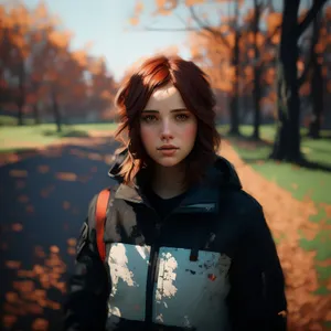 Happy Brunette Fashion Model Smiling in Park Portrait