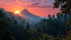 Tropical beach paradise at sunset