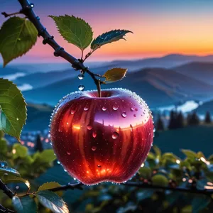 Fresh Christmas Apple Decorations on Branch