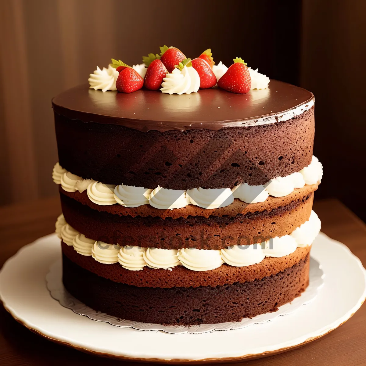 Picture of Fresh strawberry cake with cream and berries