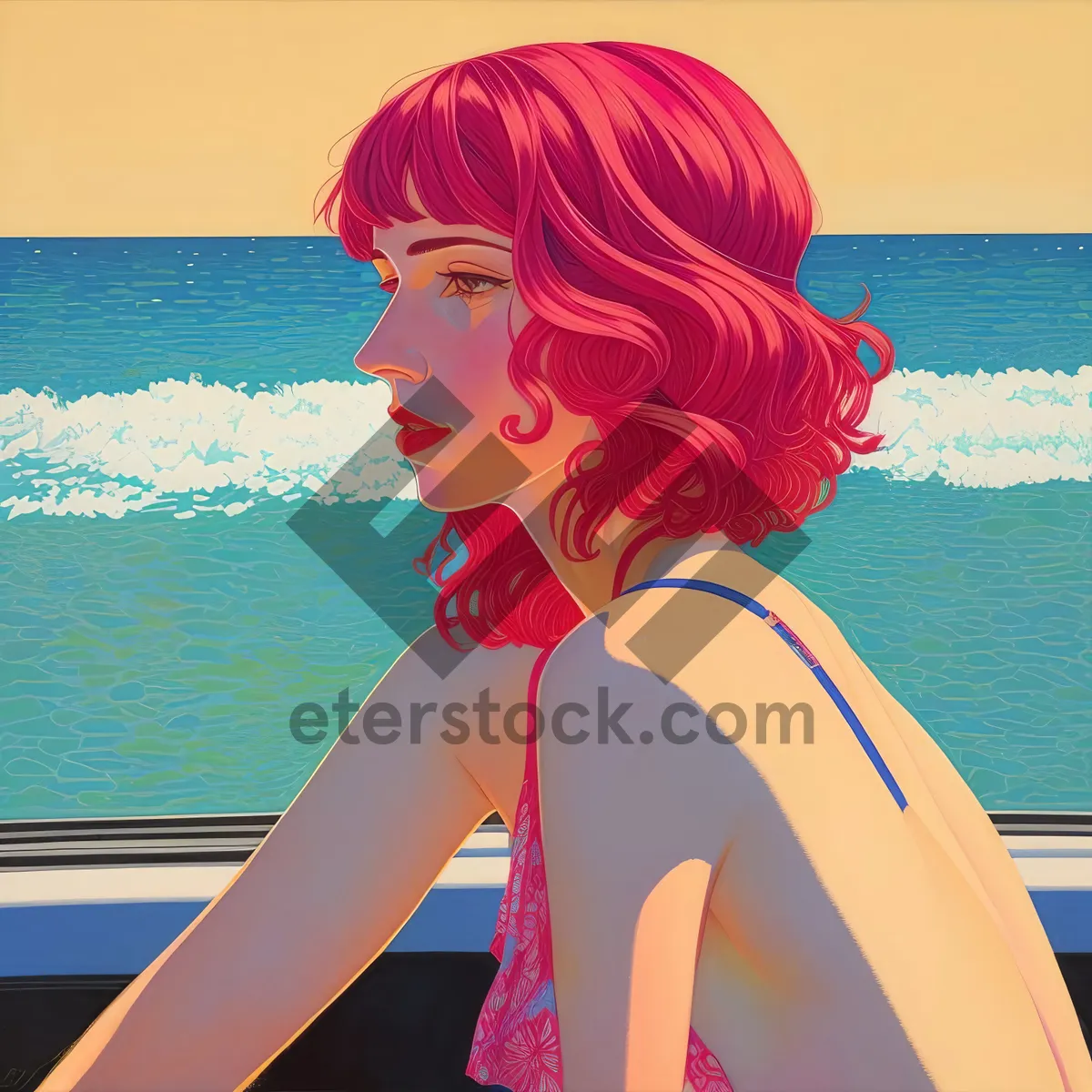 Picture of Summer Beach Escape: Model Relaxing by the Sea