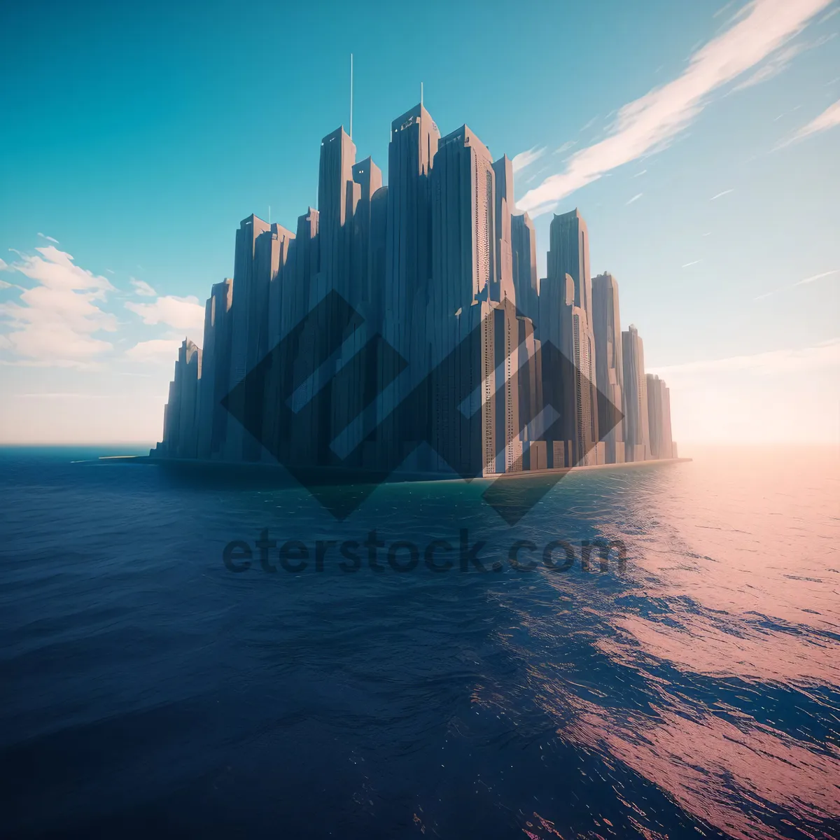 Picture of Sunset over Cityscape with Skyline and River