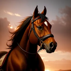 Majestic Brown Thoroughbred Horse in Meadow