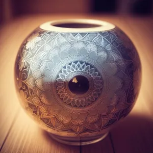 Decorative Ceramic Vessel with Ornate Ball and Bangle