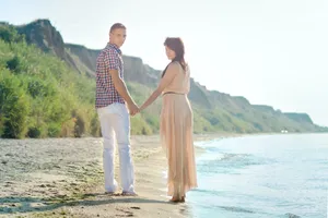 Happy Couple Enjoying Beach Vacation Summer Fun