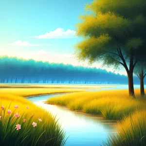 Serenity at Sunset: Tranquil Horizon Reflecting Sun and Sky