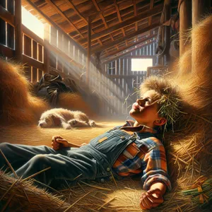 Daydreaming Young Boy In Barn Hayloft