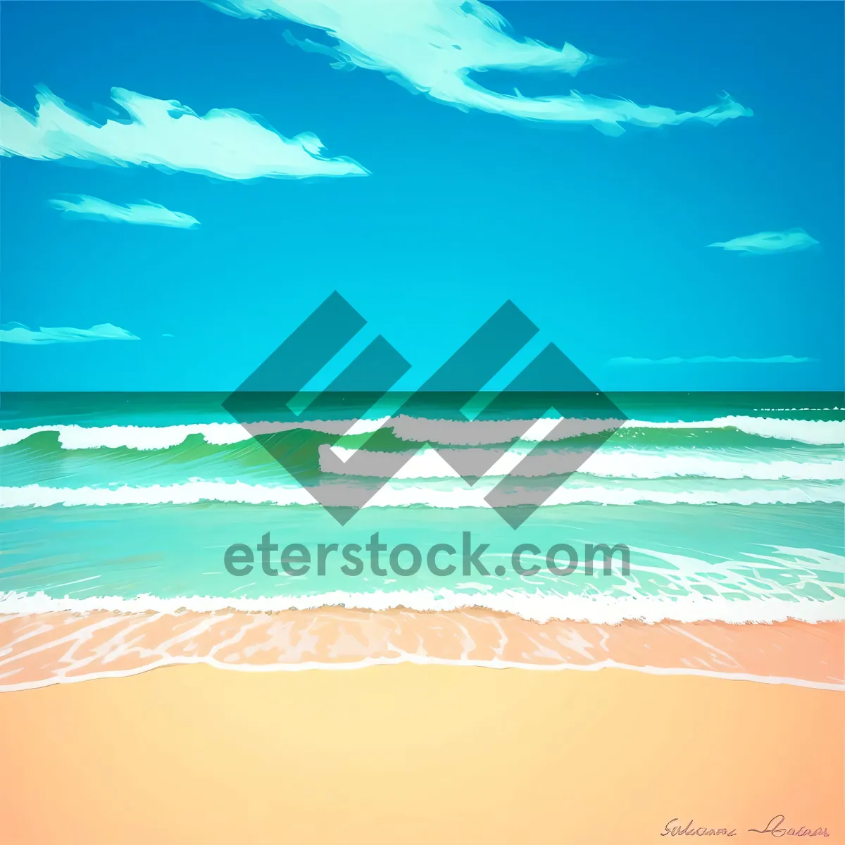Picture of Serene Seascape: Azure Waves Caressing Sandy Beach