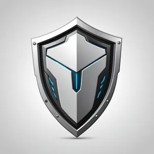 Shiny 3D Shield Icon Symbol Object in Metal