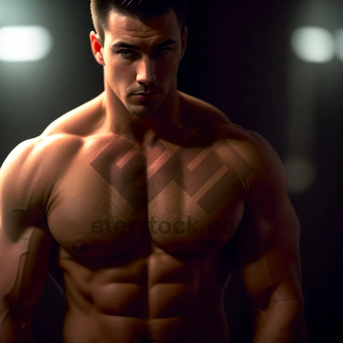 Picture of Muscular Black Athlete with Strong Abs in Studio Portrait