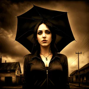 Stylish Rainy Day: Pretty Adult Holding Umbrella
