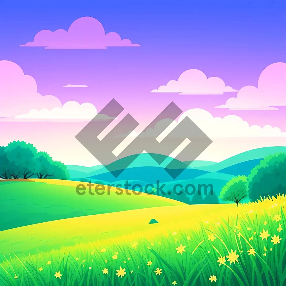 Picture of Vibrant Summer Meadow Under Clear Blue Sky