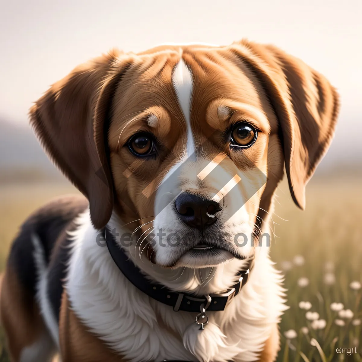 Picture of Adorable Puppy Portrait with Brown Collar