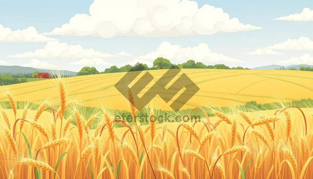 Picture of Autumn Fields Under Sunny Sky and Clouds