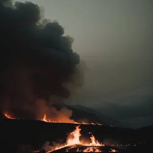 Fiery Volcano Illuminating Majestic Mountain Landscape