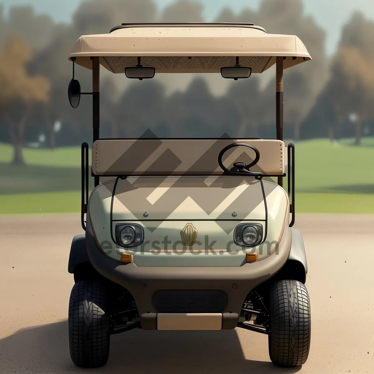Picture of Sporty Golf Cart Driving on Green Grass