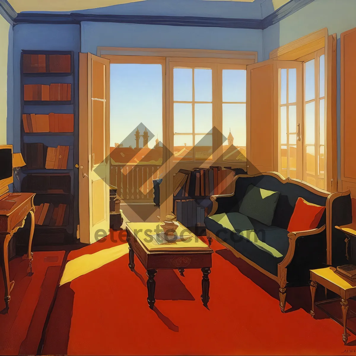 Picture of Modern Classroom Interior with Stylish Furniture and Wood Flooring