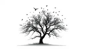 Winter Tree Silhouette in Black Wood Forest