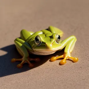 Vibrant-eyed Tree Frog Peeping Through Foliage