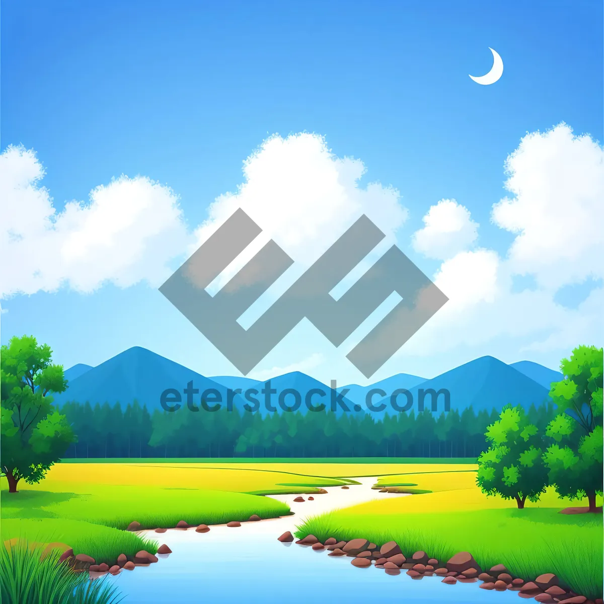 Picture of Serene Golf Course Landscape Under Summer Sky