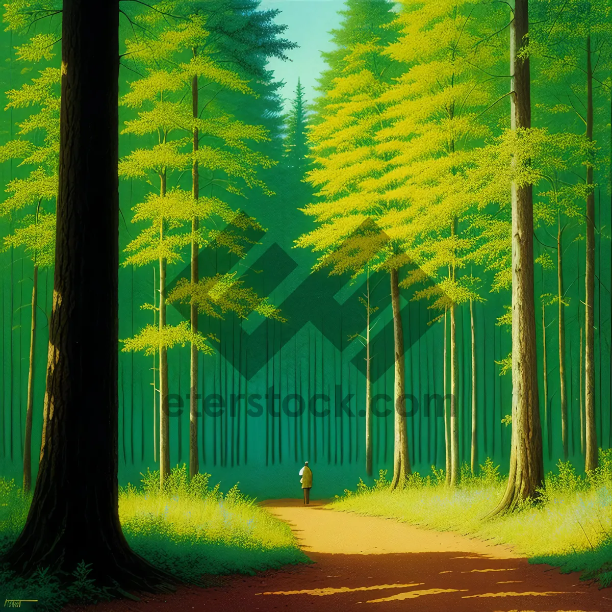 Picture of Sunlit Autumn Woods: Serene Forest Landscape with Vibrant Foliage