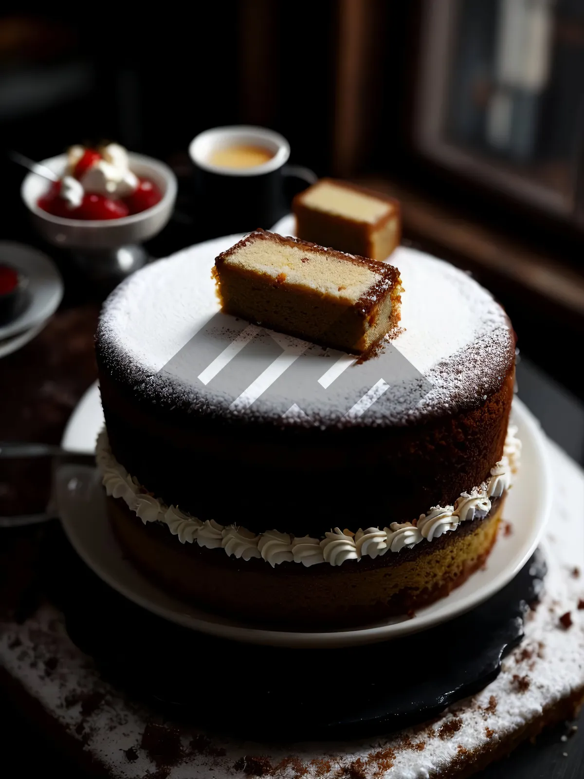 Picture of Delicious Chocolate Pastry with Fruit and Cream