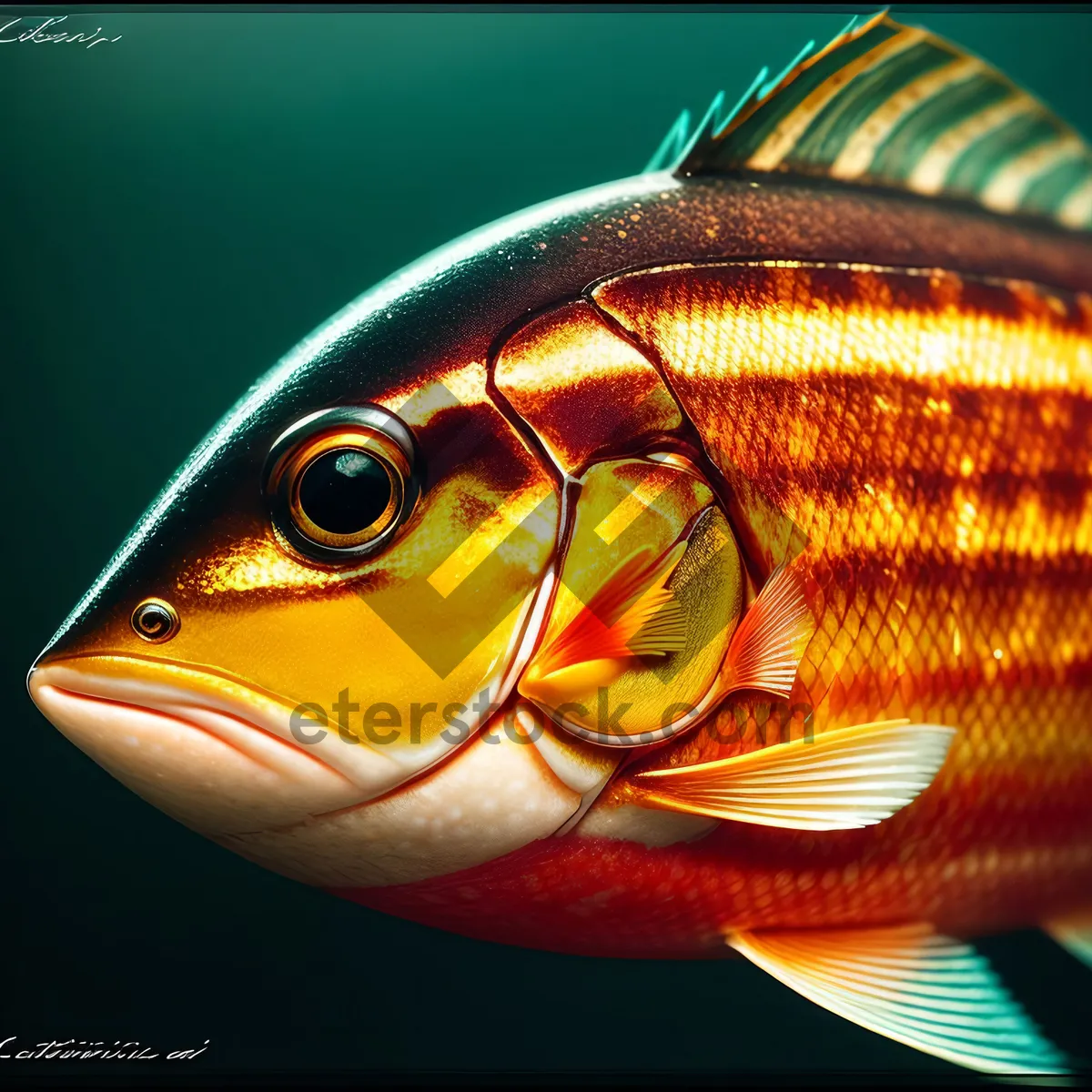 Picture of Colorful Snapper Swimming Among Coral in Aquarium