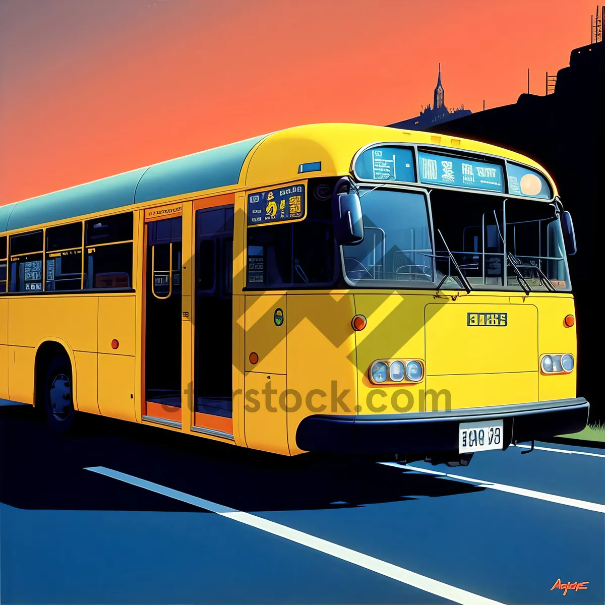 Picture of Public School Bus Traveling on City Street