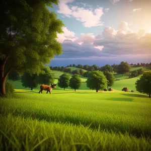Vibrant Summer Countryside Landscape with Rolling Hills