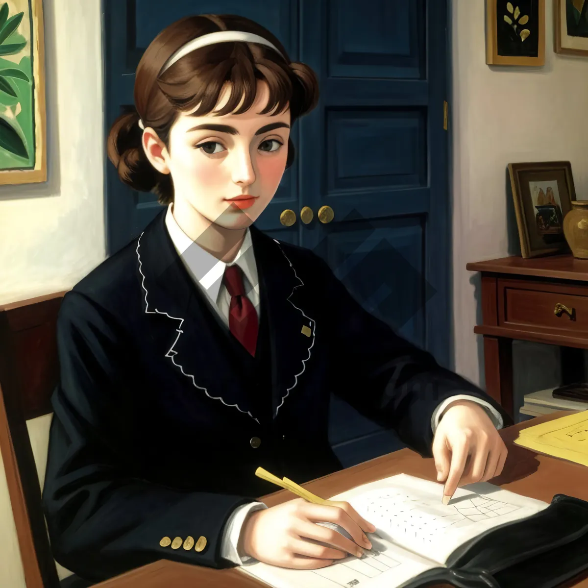 Picture of Happy businesswoman working on laptop in office.