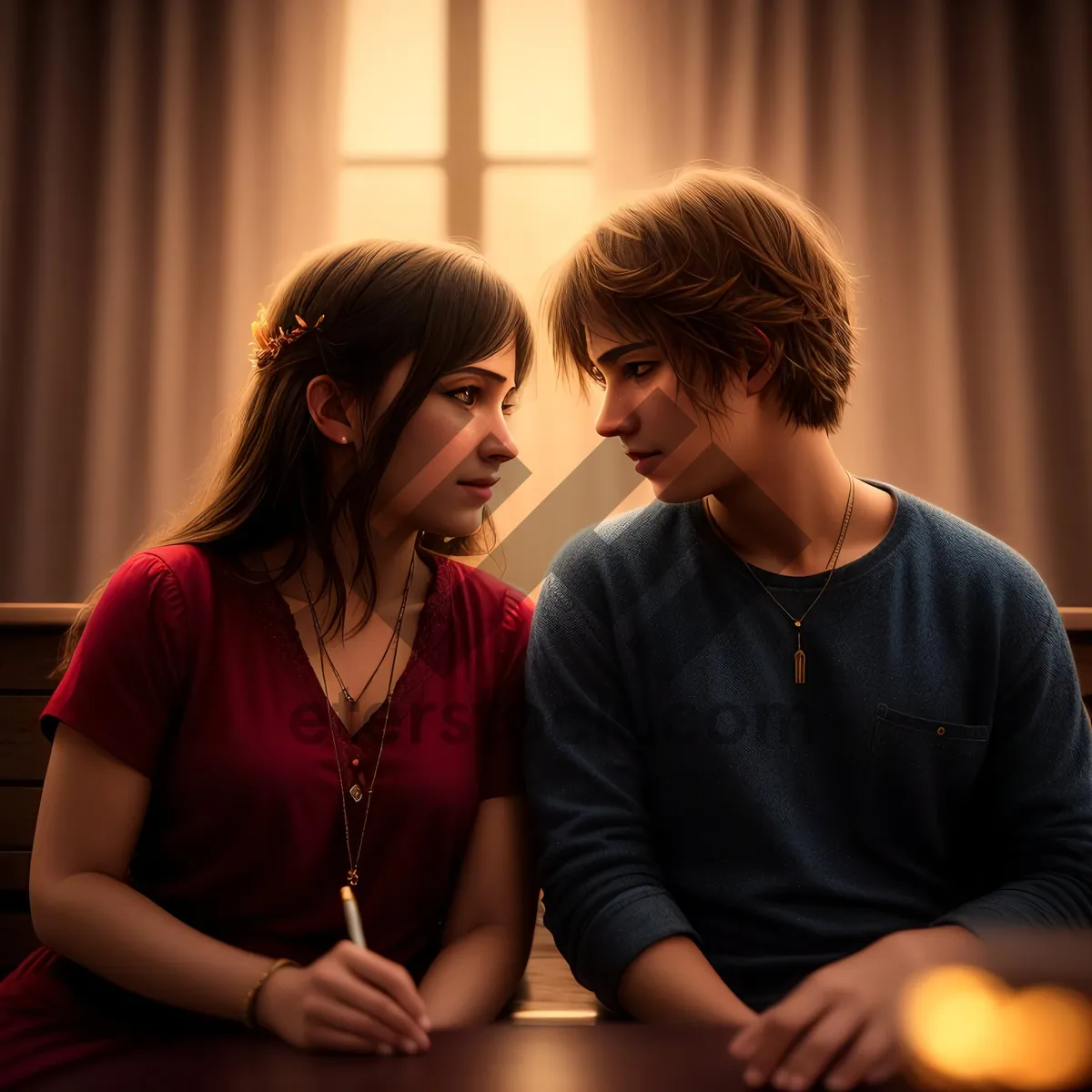 Picture of Happy Couple of Students Smiling Indoors