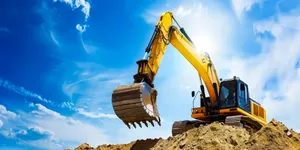 Industrial Excavator Working on Construction Site