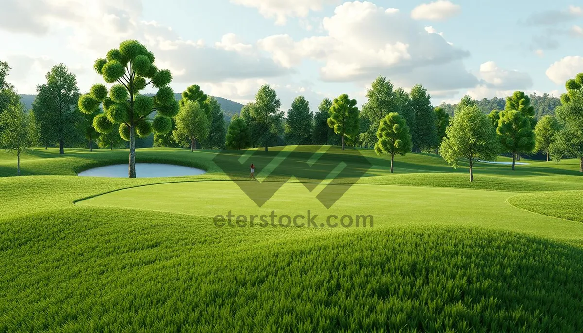 Picture of Golfer playing on scenic golf course fairway.