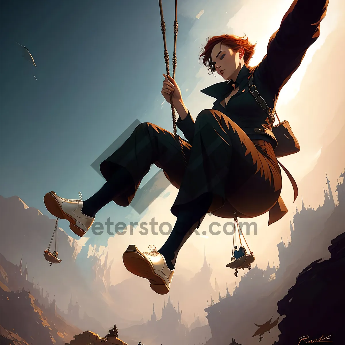 Picture of Joyful man leaps into the sky with a swing.