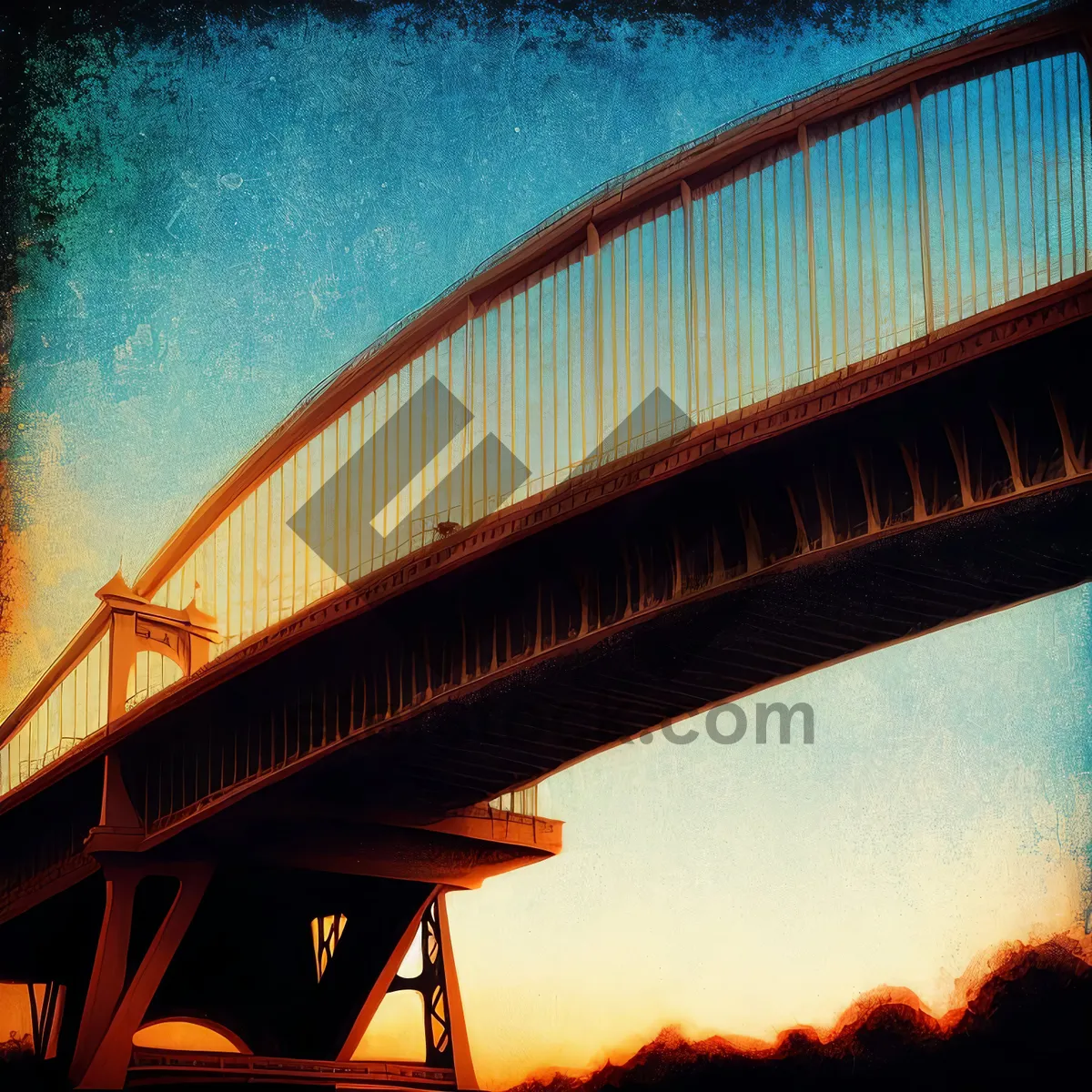 Picture of Nighttime Cityscape with Iconic Steel Arch Bridge