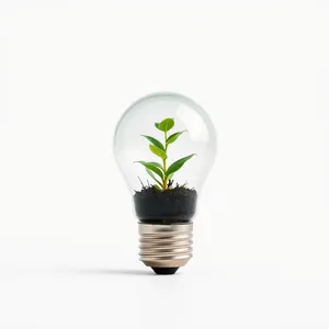 Glowing plant bulb illuminating leaf with innovative energy solution.